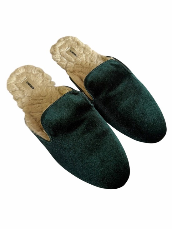 Birdies Shoes - Birdies The Phoebe Dark Green Velvet Faux Fur-Lined Slides Indoor Outdoor 8.5